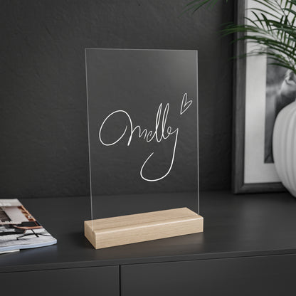 "Melly" Signatur | Aufsteller weiß